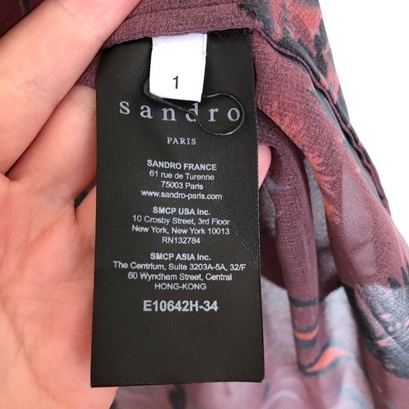 Sandro Blouse Red Sheer Floral Embroidered Collar 1 Small - Picture 5 of 7